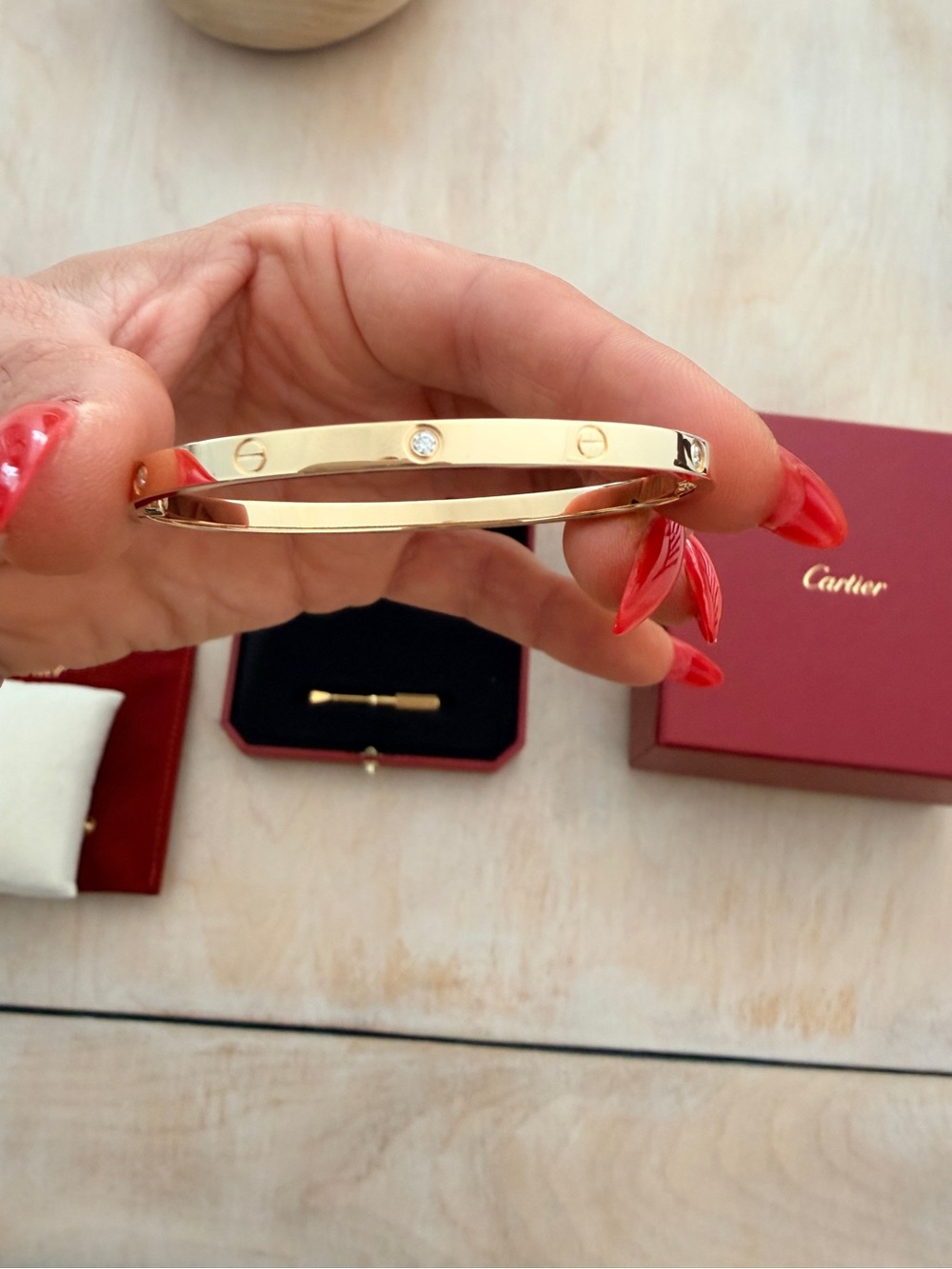 Cartier 18K Gold Diamond, Smal Love Bracelet with 6 diamonds - Yellow Gold - Picture 3 of 4